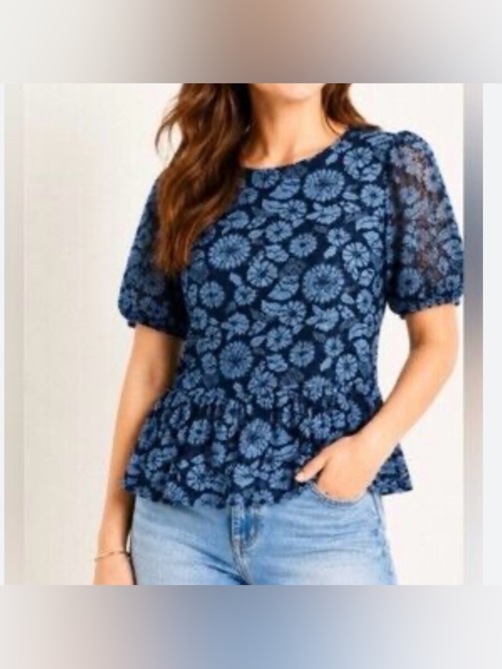 NWT Dolan Feminine Festive Left Coast Floral Lace Peplum Blouse Size Large